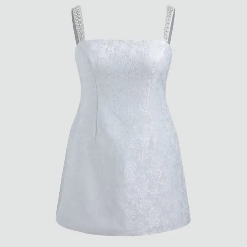Nwot Cider Womens Jacquard Floral Pearl Straps Mini Dress In Light Blue Size Xs